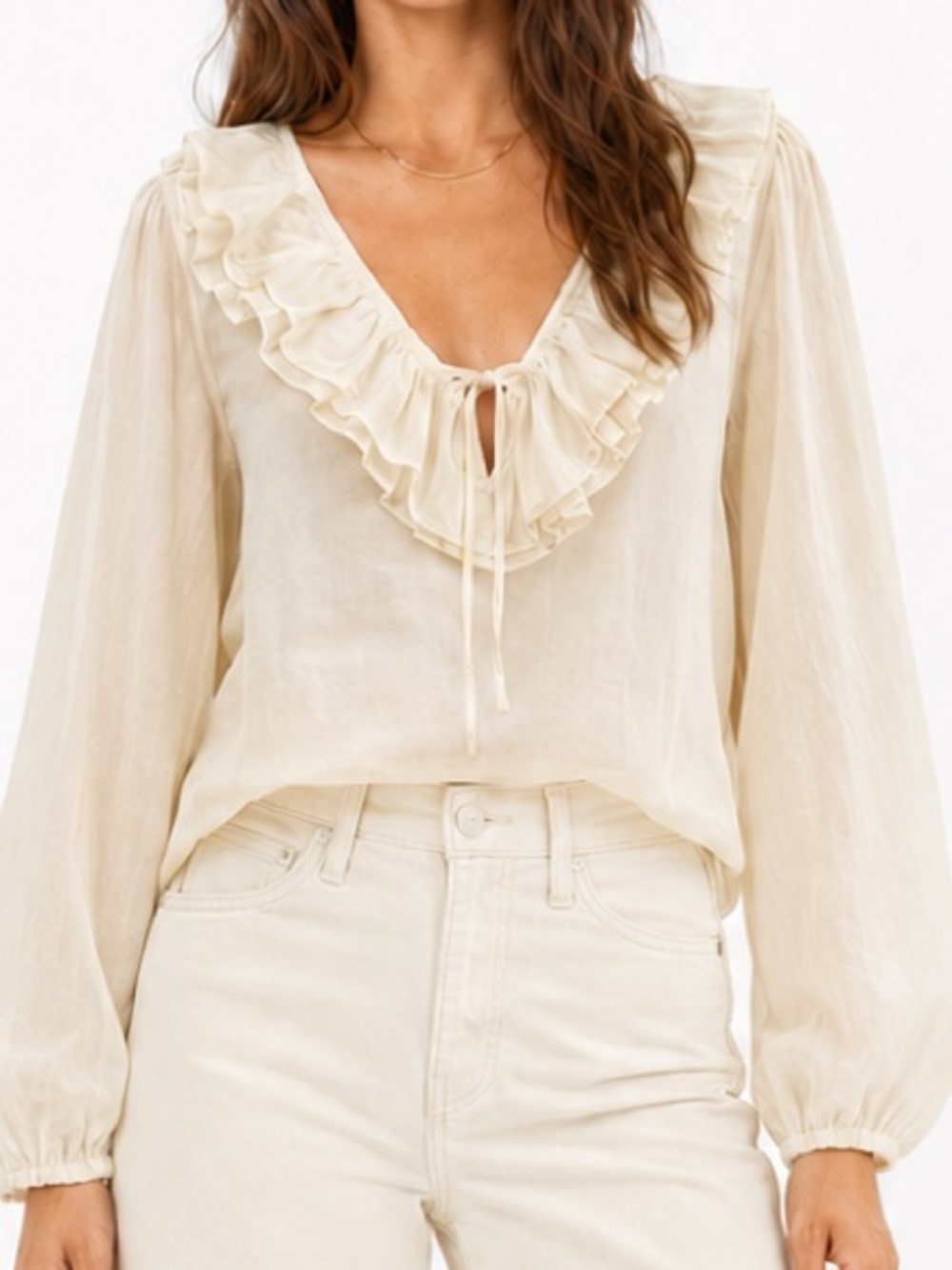 LOFT Romantic Ivory Ruffle Sheer Blouse XL